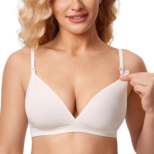 MOMANDA Damen Still BH Ohne Bügel Soft Seamless Bralette Tiefer Ausschnitt Schwangerschafts Schlaf BHS Kokosnuss Weiß M von MOMANDA