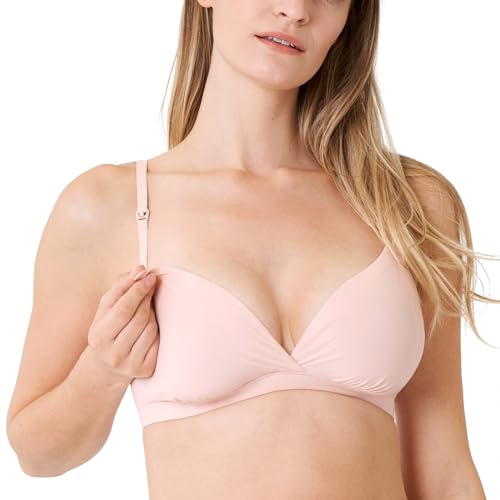 MOMANDA Damen Still BH Ohne Bügel Soft Seamless Bralette Tiefer Ausschnitt Schwangerschafts Schlaf BHS Nacktes Rosa M von MOMANDA