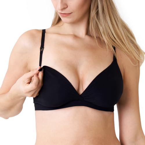 MOMANDA Damen Still BH Ohne Bügel Soft Seamless Bralette Tiefer Ausschnitt Schwangerschafts Schlaf BHS Schwarz XXL von MOMANDA