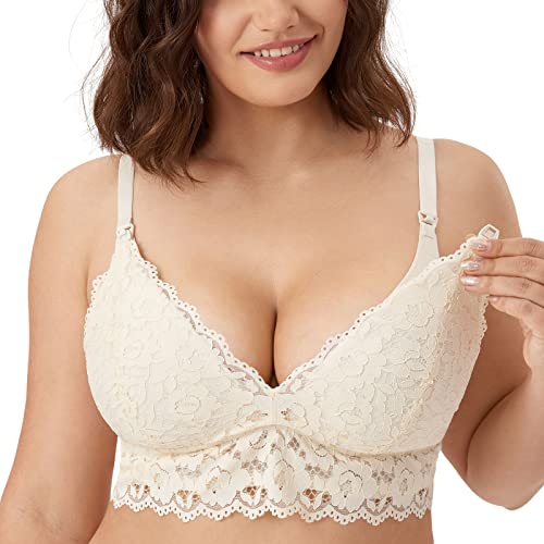 MOMANDA Damen Still BH Spitze Bralette Gepolsterter Kabelloser Umstands BHS Stillen Elfenbein 75B von MOMANDA