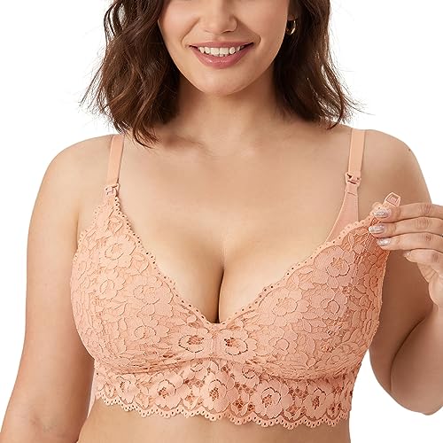 MOMANDA Damen Still BH Spitze Bralette Gepolsterter Kabelloser Umstands BHS Stillen Grapefruit Orange 85D von MOMANDA