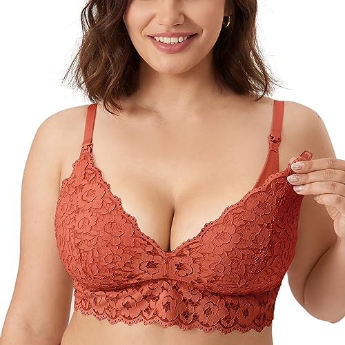 MOMANDA Damen Still BH Spitze Bralette Gepolsterter Kabelloser Umstands BHS Stillen Kürbis 75E von MOMANDA