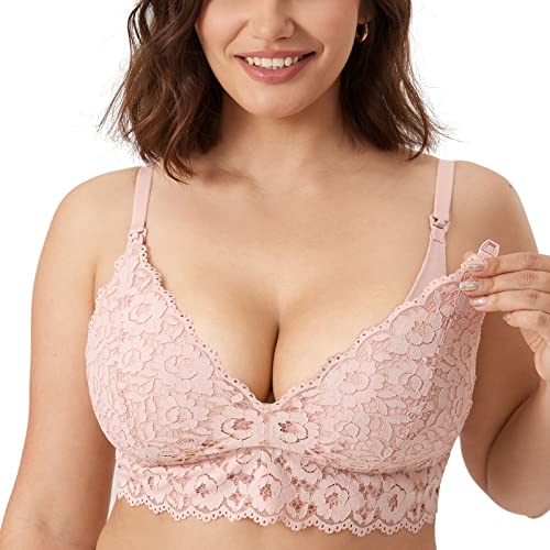 MOMANDA Damen Still BH Spitze Bralette Gepolsterter Kabelloser Umstands BHS Stillen Nacktes Rosa 75D von MOMANDA