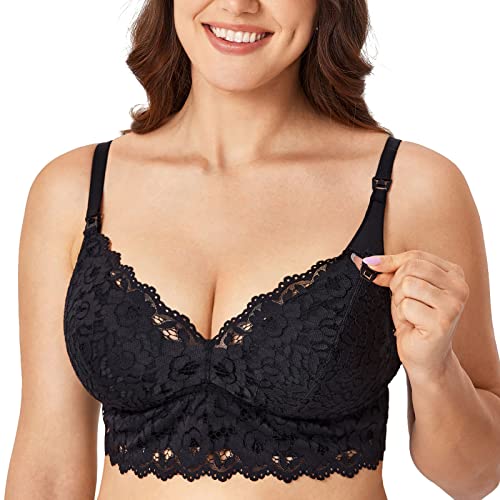 MOMANDA Damen Still BH Spitze Bralette Gepolsterter Kabelloser Umstands BHS Stillen Schwarz 75B von MOMANDA