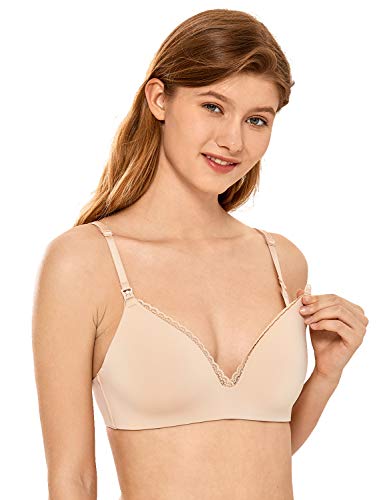 MOMANDA Damen Still-BH Triangel BH ohne Bügel Leicht Gepolstert X-Rücken Beige 75B von MOMANDA