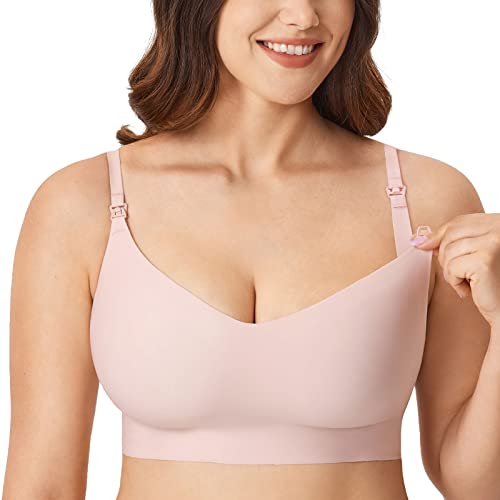 MOMANDA Damen Still BH ohne Bügel Nahtloser Schwangerschaft BHS Soft Große Brüste Schlaf BH mit Abnehmbaren Pad Nacktes Rosa 80F von MOMANDA