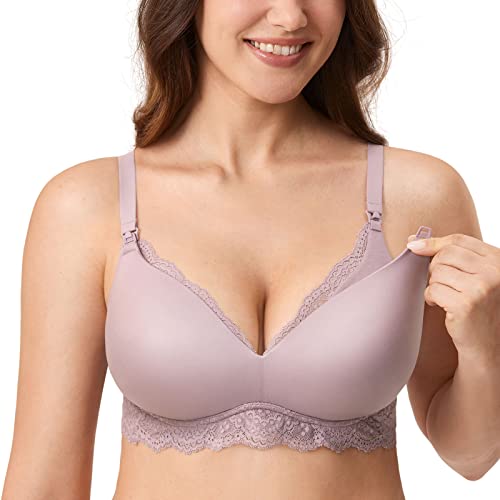 MOMANDA Damen Still BH ohne Bügel Schwangerschafts Spitzen BHS Mutterschaft Bralette für das Stillen Warme Iris 75F von MOMANDA