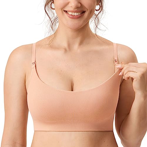 MOMANDA Damen Still BH ohne Bügel Seamless Gerippt Bralette Sport Schwangerschafts Stillen BHS Schlaf Bequemer Grapefruit Orange 2 M von MOMANDA