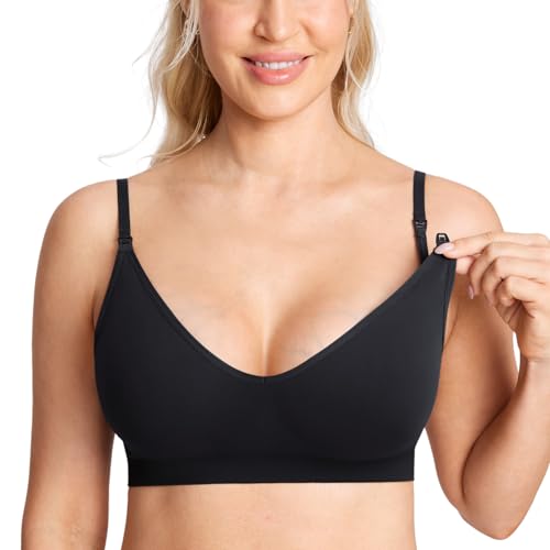 MOMANDA Damen Still BH ohne Bügel Ultraweicher Seamless Bralette Ungepolsterter Schwangerschafts BHS Schwarz M von MOMANDA
