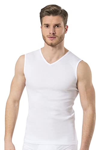 MOMANTY Tank Top Herren Muskelshirt Unterhemd Training Ärmellos V-Ausschnitt Business Hochwertige Baumwolle Stretch Weiß (M) von MOMANTY