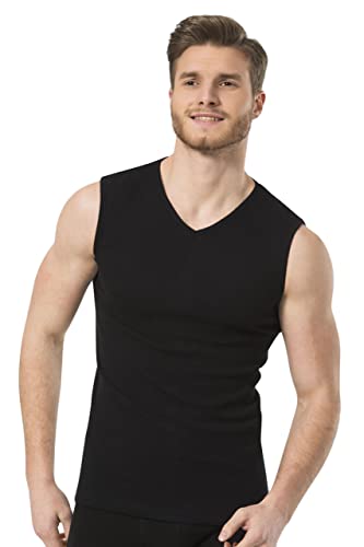 MOMANTY Tank Top Herren Muskelshirt Unterhemd Training Ärmellos V-Ausschnitt Business Hochwertige Baumwolle Stretch Schwarz (S) von MOMANTY