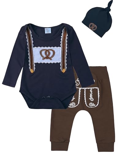 MOMBEBE COSLAND Baby Bierfest Outfit Kinder Wiesn Outfit 3Pcs, Marineblau, 0-3 Monate von MOMBEBE COSLAND