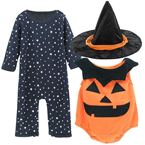 MOMBEBE COSLAND Baby Halloween Kostüm Hexe Kürbis Strampler Set (6-12 Monate, Orange) von MOMBEBE COSLAND
