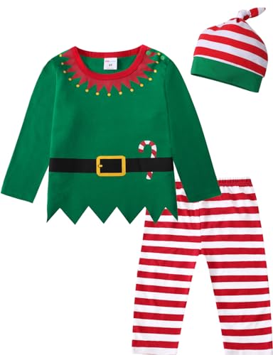 MOMBEBE COSLAND Weihnachtsoutfit Baby Jungen Weihnachten Elf Kostüm, Grün, 6-12 Monate von MOMBEBE COSLAND