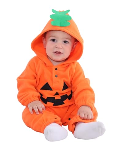 MOMBEBE COSLAND Baby Jungen Kürbis Halloween Kostüm Strampler,Orange (Kürbis),6-12 Monate (80) von MOMBEBE COSLAND