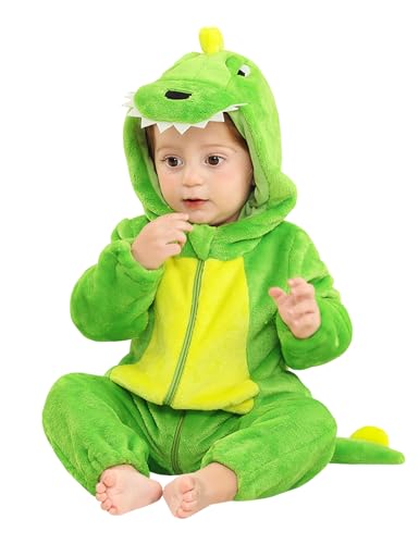 MOMBEBE COSLAND Baby Strampler Flanell Jumpsuit mit Tier Kapuze, Dino Grün, 3 Jahre von MOMBEBE COSLAND