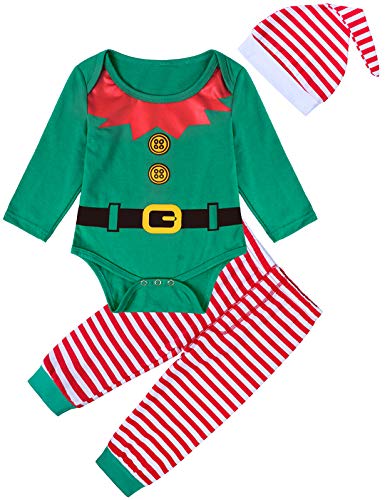 MOMBEBE COSLAND Baby Weihnachten Outfit Junge Elf Kleidung Kleinkind Langarm Hosen Set 3-6 Monate Grün von MOMBEBE COSLAND