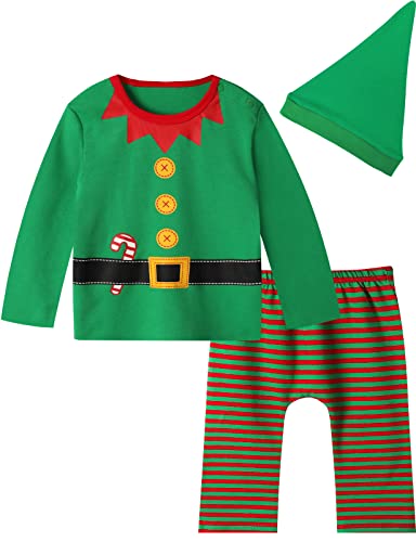 MOMBEBE COSLAND Baby Weihnachtsoutfit Junge Weihnachten Elf Kostüm, Grün, 6-12 Monate von MOMBEBE COSLAND