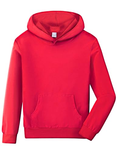 MOMBEBE COSLAND Essentials Hoodie Kinder Jungen Einfarbig Kapuzenpullover für Jungen, Rot, Large(146-152) von MOMBEBE COSLAND