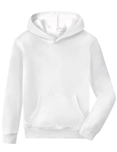 MOMBEBE COSLAND Essentials Hoodie Kinder Jungen Einfarbig Kapuzenpullover für Jungen, Weiß, Small(122-128) von MOMBEBE COSLAND