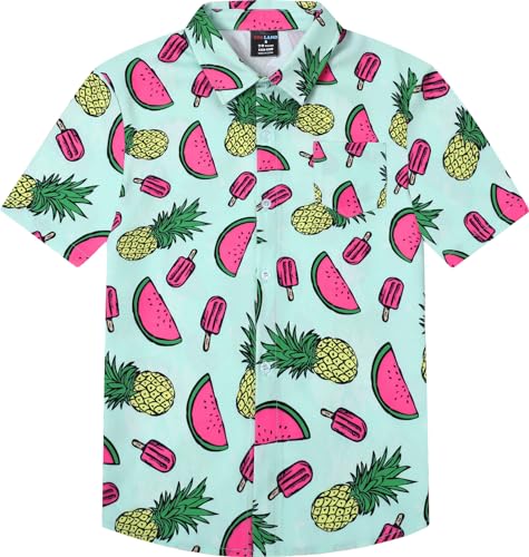 MOMBEBE COSLAND Hawaii Hemd Kinder Ananas Knopf Wassermelonen Kurzarm Hawaiihemd, Blau, 9-10 Jahre, M, 134-140 von MOMBEBE COSLAND