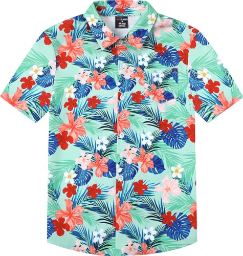 MOMBEBE COSLAND Hawaii Hemd Kinder Blumen Knopf Kurzarm Hawaiihemd, Blau, 7-8 Jahre, S, 122-128 von MOMBEBE COSLAND