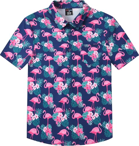 MOMBEBE COSLAND Hawaii Hemd Kinder Flamingo Knopf Kurzarm Hawaiihemd, Blau, 9-10 Jahre, M, 134-140 von MOMBEBE COSLAND
