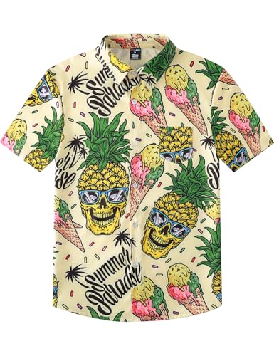 MOMBEBE COSLAND Hawaii Hemd Kinder Jungen Ananas Knopf Kurzarm Hawaiihemd, 9-10 Jahre(Medium) von MOMBEBE COSLAND