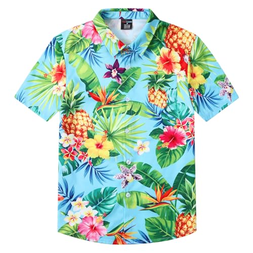 MOMBEBE COSLAND Hawaii Hemd Kinder Jungen Blütenblätter Ananas Hawaiihemd, 9-10 Jahre(Medium) von MOMBEBE COSLAND
