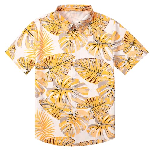 MOMBEBE COSLAND Hawaii Hemd Kinder Jungen Kurzarm Hawaiihemd, Blätter, 7-8 Jahre(Small) von MOMBEBE COSLAND