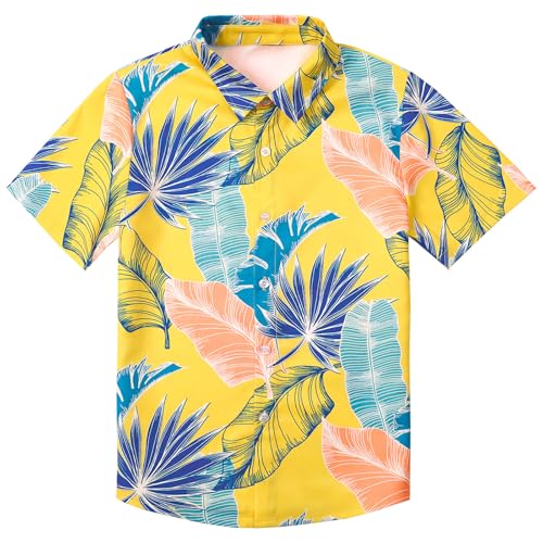 MOMBEBE COSLAND Hawaii Hemd Kinder Jungen Kurzarm Hawaiihemd, Gelb, 7-8 Jahre(Small) von MOMBEBE COSLAND