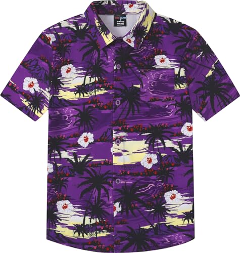MOMBEBE COSLAND Hawaii Hemd Kinder Jungen Lila Strand Kurzarm Hawaiihemd, Lila, 9-10 Jahre(Medium) von MOMBEBE COSLAND