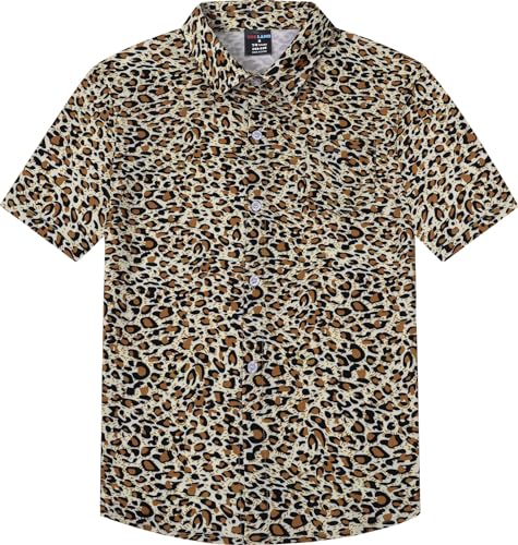MOMBEBE COSLAND Hawaii Hemd Kinder Leopard Sommer Knopf Kurzarm Tier Hawaiihemd, Gelb & Schwarz, 11-12 Jahre, L, 146-152 von MOMBEBE COSLAND