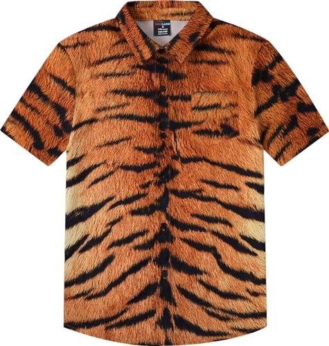 MOMBEBE COSLAND Hawaii Hemd Kinder Tiger Sommer Knopf Kurzarm Tier Hawaiihemd, Braun & Schwarz, 11-12 Jahre, L, 146-152 von MOMBEBE COSLAND