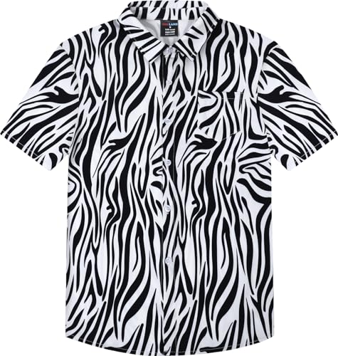 MOMBEBE COSLAND Hawaii Hemd Kinder Zebra Sommer Knopf Kurzarm Tier Hawaiihemd, Weiß & Schwarz, 7-8 Jahre, S, 122-128 von MOMBEBE COSLAND