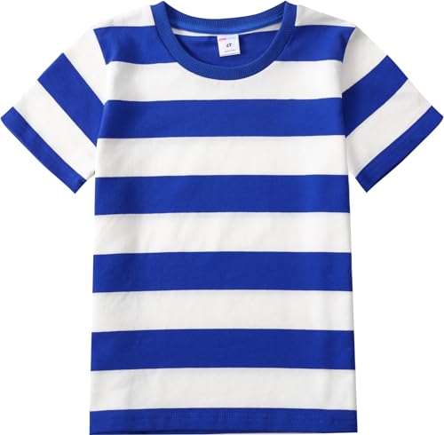 MOMBEBE COSLAND Jungen Kurzarm T-Shirt Blau Weiss Gestreiftes Shirt Kinder, Small von MOMBEBE COSLAND