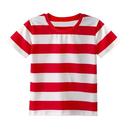 MOMBEBE COSLAND Jungen Kurzarm T-Shirt Rot Weiß Gestreiftes Shirt Kinder, Large von MOMBEBE COSLAND