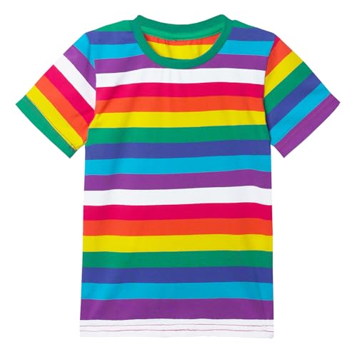 MOMBEBE COSLAND Kinder Gestreiftes T -Shirt, Baumwoll-Kurzärärmel-Top, Regenbogen-Streifen, XSmall von MOMBEBE COSLAND