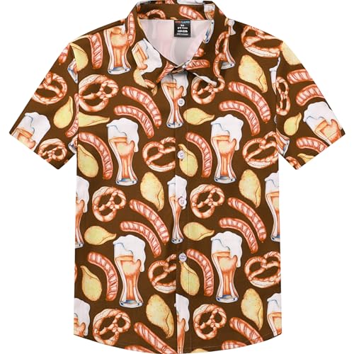 MOMBEBE COSLAND Kinder Oktoberfest Hawaii Hemd mit Bier Aufdruck Jungen Kurzarm Hawaiihemd, 9-10 Jahre(Medium) von MOMBEBE COSLAND