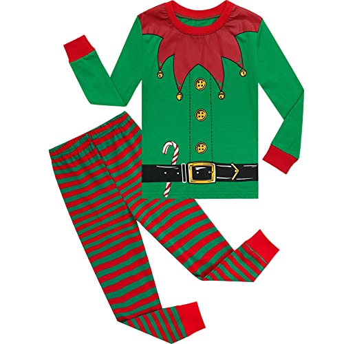 MOMBEBE COSLAND Weihnachts Pyjama Kinder Weihnachts Schlafanzug Weihnachtselfen-Pyjama, Grün, 7-8 Jahre von MOMBEBE COSLAND