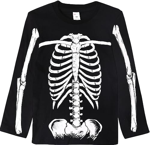 MOMBEBE COSLAND Skelett Shirt Kinder Jungen Halloween Kostüm, schwarz, 7-8 Jahre von MOMBEBE COSLAND