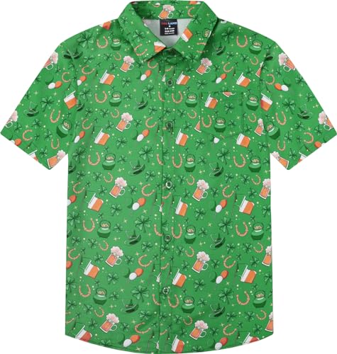 MOMBEBE COSLAND St. Patrick's Day Junge Shirt Kinder Button Down Kurzarm Kleidung, Grün, XS, 5-6 Jahre von MOMBEBE COSLAND