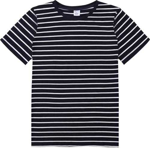 MOMBEBE COSLAND Streifenshirt für Jungen Bretonisches T-Shirt, Matrosenoberteil für den Strand, Bläulich-Schwarze Streifen, Medium von MOMBEBE COSLAND