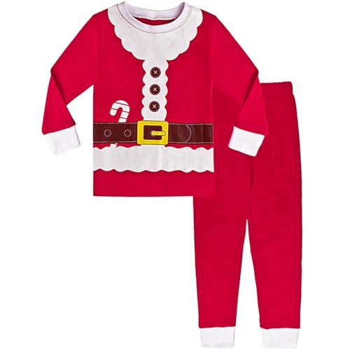 MOMBEBE COSLAND Weihnachts Pyjama Kinder Weihnachts Schlafanzug Weihnachtsmann-Pyjama, Rot, 6-7 Jahre von MOMBEBE COSLAND