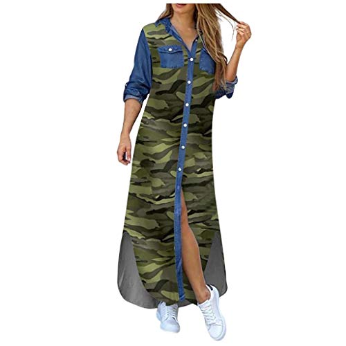 MOMBIY Damen-Kleid, lässig, bedruckt mit langen Ärmeln und Knöpfen, Camouflage, S von MOMBIY