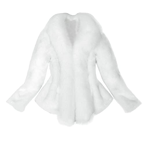 MOMBIY Elegante Frauen Dicke Mode Warm Pelt Oberbekleidung Kunstfell Jacke Mantel Damen Mantel Damen Wintermäntel mit Kapuze Kurz, weiß, XXL von MOMBIY