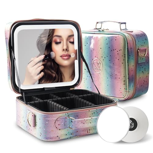 MOMIRA Reise-Make-up-Tasche, Kosmetiktasche mit beleuchtetem Spiegel, verstellbare Helligkeit in 3 Farbszenarien/abnehmbarer Make-up-Spiegel, 2024-Allround-Upgrade, wasserdicht, Geschenk für Frauen, von MOMIRA