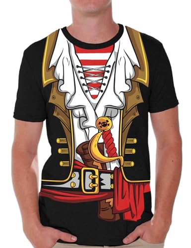 Piratenkostüm für Herren, Rundhalsausschnitt, Halloween-T-Shirt, lustig, 3D-Druck, Grafik, Neuheit, Kreuzfahrt-Piraten-T-Shirt, Schwarz, XX-Large von MOMMY'S NEW MAN