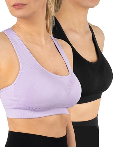 MOMO WAY Sport BH Damen Set mit 8 förmigen Fitness-Brust-Expander, Sportbekleidung lila und schwarz, Wohlfühl Bustiers Tops mit Gepolstert ideal Trainingsset, Größe S-L von MOMO WAY