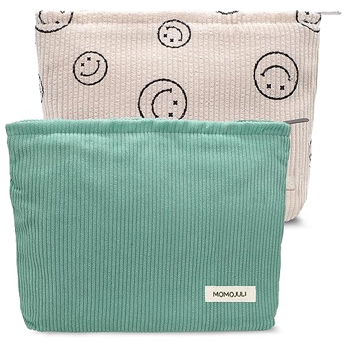 MOMOJULI Cord Make-up Tasche Kosmetiktasche Große Kapazität Damen Frauen Ästhetische Make Up Organizer Zubehör Reißverschluss Beutel Geldbörse Federmäppchen, Beige-Hellgrün von MOMOJULI